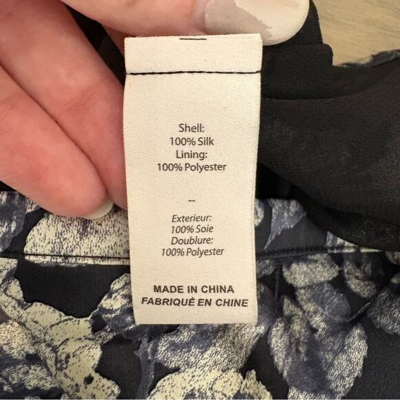 NWOT Cinq a Sept Adis Floral Print Silk Midi Skirt Black Blue Size 00 - Picture 9 of 10